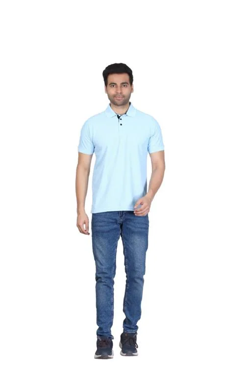 SEPL Irish Polo Men's Polyester Collar Neck Short Sleeves Solid T-Shirt (Light Blue-XXL)