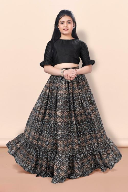 E MART Girl's Crepe Fashion Dream Traditional Readymade Lehenga Choli Set, Crop Top For Wedding, Party, Festivals