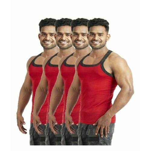 Crepeon 100% Cotton Men's Sleeveless Gym Vest | Pack of 4 | Multicolour| L