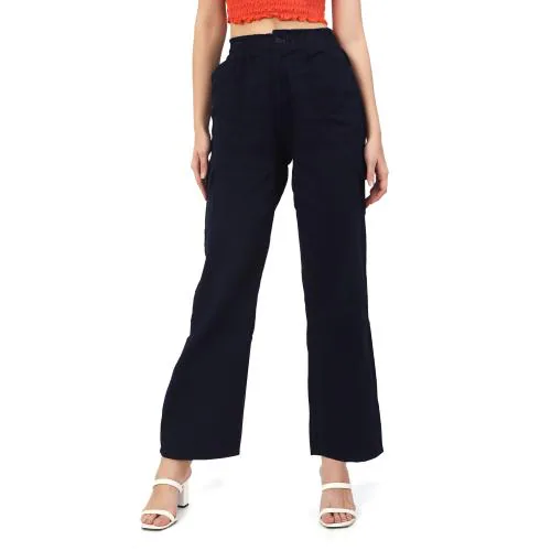 Reelize - Plazo Jeans For Women | Knotted, Mid Waist | Straight Fit, Ankle Length | Ideal For Party / Office / Casual Wear | Navy Blue | Size-28 | Pack of 1