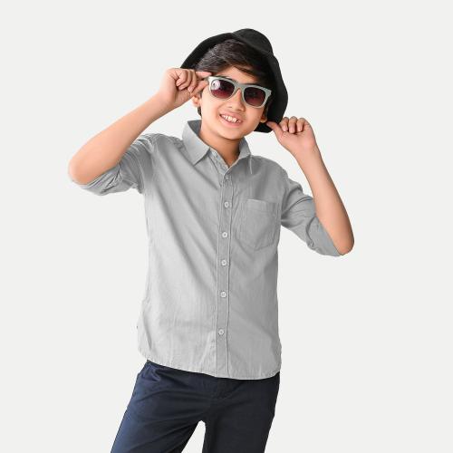 Rad Prix Teen Boys Grey Solid Full Sleeve Shirt
