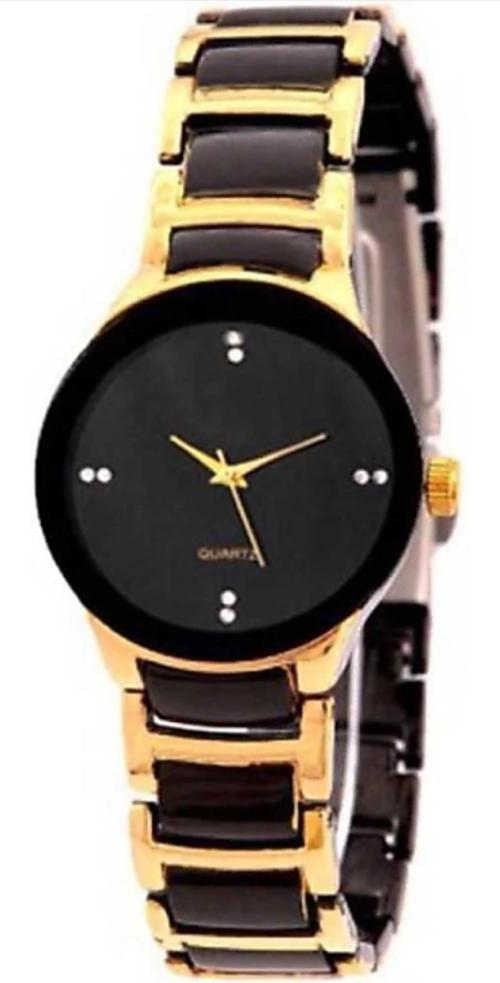Noman Analog Black Dial Gold Strap Watch For Girls