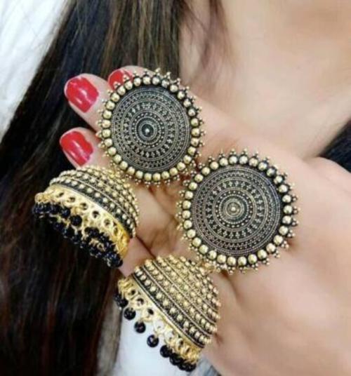 Prathaz Fashion Jhumki Earring Black and Gold (Women) (PF 1005)
