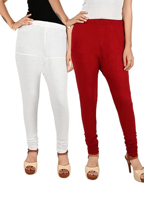 Kex white Maroon Solid Cotton Churidar Length Leggings women Leggings Girls Leggings Leggings for women Ruby Leggings