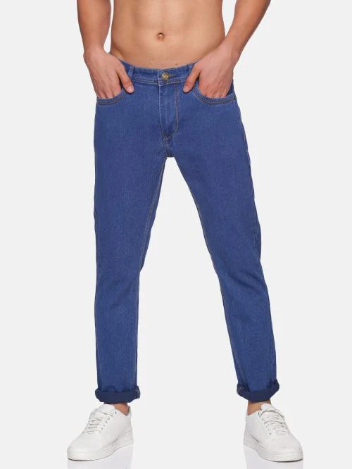 18 Edition Men Solid Mid Rise Cotton Jeans Royal Blue 34