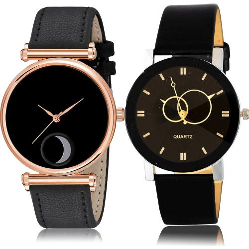 NEUTRON Latest Rich Casual Royal And Geometric Design Black Colour Analog Genuine Leather Belt 2 Watch Combo For Boys And Men - BCPL29-B135