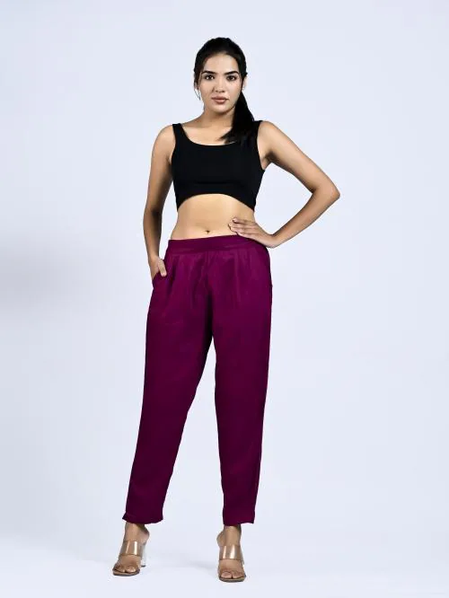 Mirayya Cotton Ankle Fit Trouser Pants for Women & Girls | Women Cotton Pant Trouser Regular Fit with Two Pocket for Office School Formal Casual Daily Use -Purple