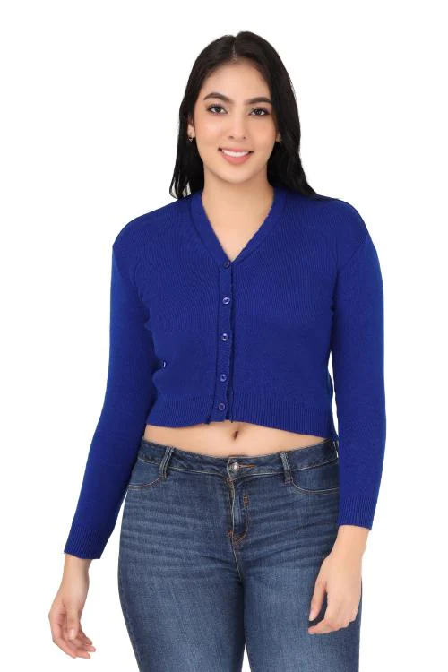 FEMULA V- Neck Women Full Sleeves Stitched Ready to Wear Woollen Blouse ( Colour Royal Blue, Size 34 )