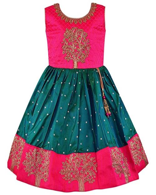 Pohar Creation Ethnic Wear Party Wear Girls Frock DN02 Green 4-5 Years