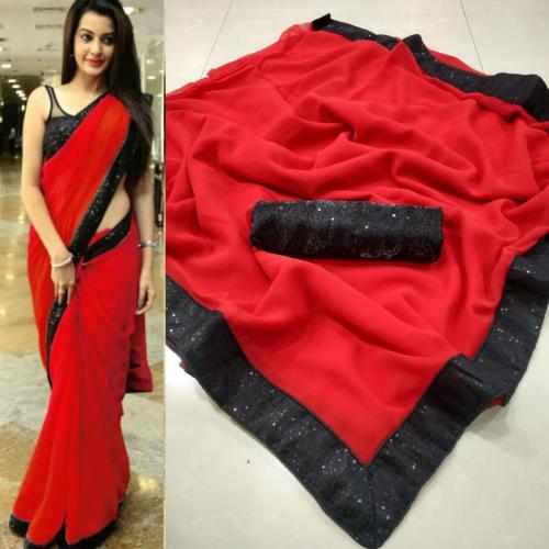 Sareez House Women Red Embellished Georgette Daily Wear Saree (Kajol-Nx-Red)