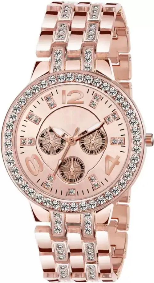Viser Diamond Studded Analogue Watch For Women Analog Watch - For Girls FHNK 2569 ROSEGOLD