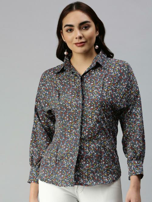 SHOW OFF Women's Blue Printed Georgette Shirt