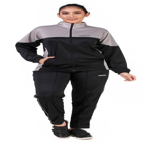 TEMPEST Women's Polyester Athletic Gym Running Sports Track Suit | Women's Yoga Track Suit Pants, Joggers, Gym, Active Lower Wear (Large, Black/Grey)