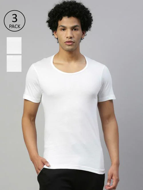 Dixcy Scott Maximus Men's White Solid Cotton Pack of 3 Half-Sleeve Vest
