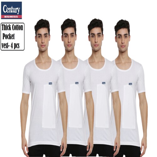 Sasta sales Pocket Vest For Men | Half Sleeve White Ganji Jeb Wali Baniyan Combo Pack of 4