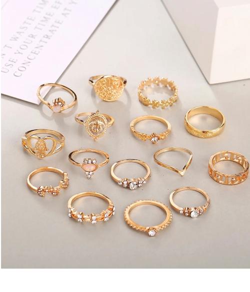 Vembley Gold Plated Fifteen Piece Vintage Coin Knuckle Cross Good Luck Gemstone Ring