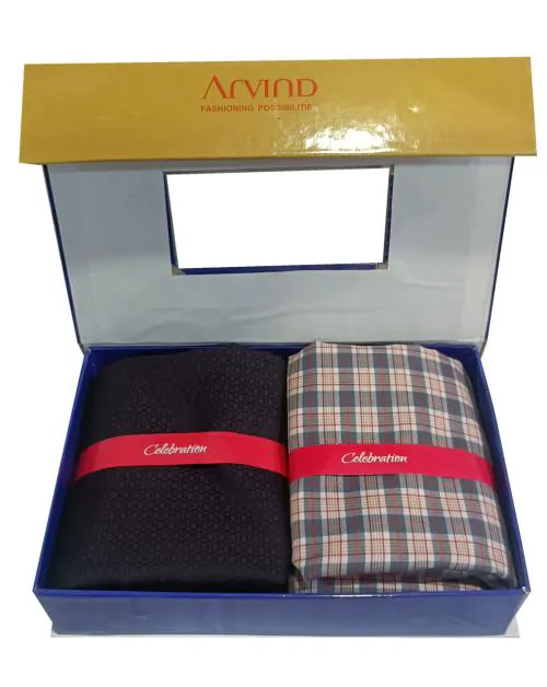 Arvind Men Grey Checkered Cotton Shirt & Trouser Fabric