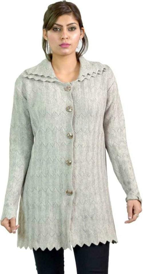 Curious Fashion Women White Self Design Wool Blend Sweater