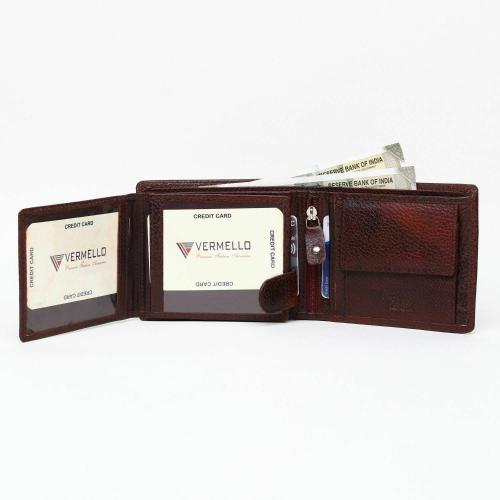 VERMELLO Mens Brown Genuine Leather RFID Wallet