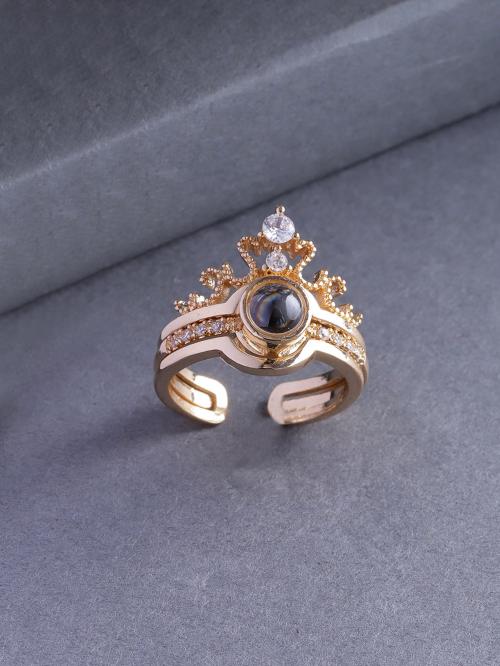 Jewels Galaxy Treny 100 Languages I Love You Rings Crown Couple Stunning Ring For Women/Girls (Rose Gold)