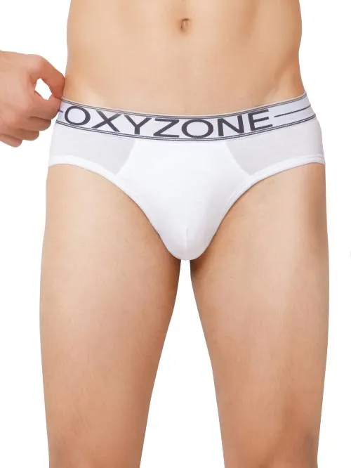 OXYZONE Men's Super Comfort Cotton Solid Brief with Ultrasoft & Durable Waistband | Super Stretch | Non deforming Men's Inner wear (White) (Pack of 1)