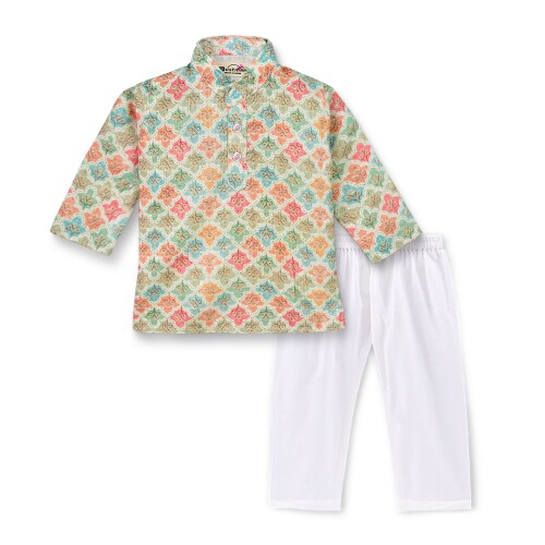 mustmom Bright Ethnic Cotton Woven Full Sleeves Handloom Kids kurta pajama Set for Boy Rice Ceremony Diwali