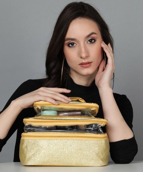 N A PURSE Three Layer Cosmetic Bag Organizer Makeup Pouch for Women Travel Cosmetics Case Toiletry Bags for Girls