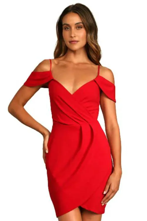 Hidden Love Women Red Off-The-Shoulder Bodycon Dress - M
