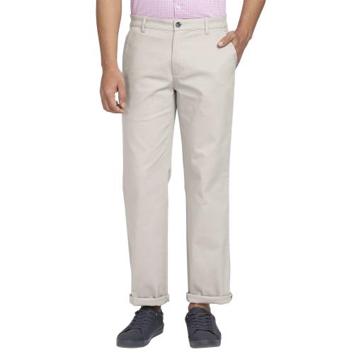COLORPLUS Men Grey Solid Cotton Blend Flat-Front Pants