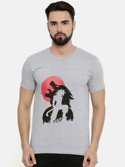 Bushirt Mens Grey Graphic Printed Pure Cotton T-shirt