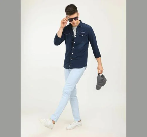 FLY69 Men's Dark Blue Denim Shirts. |Slim Fit |Denim Shirt