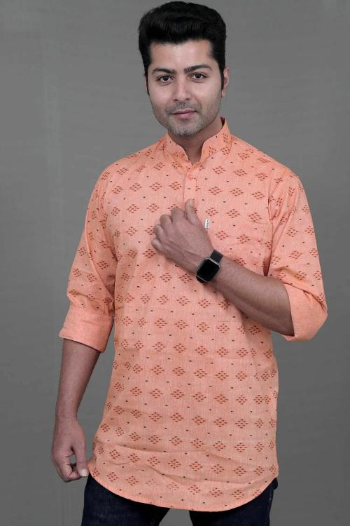 KACHCHAP Stylish Printed Kurta for Men Full Sleeves (Peach, XX-Large)