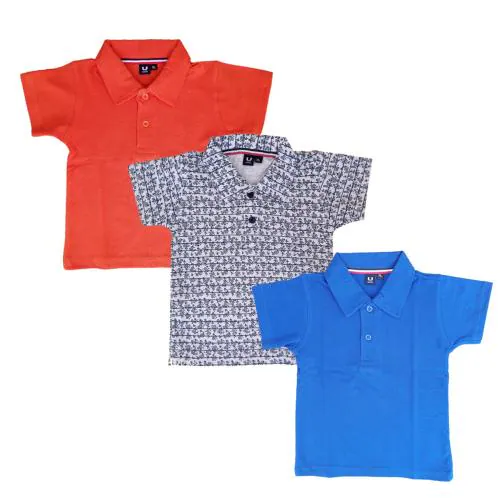 GMR Boy's Hosiery Cotton Polo T-Shirt (Orange, Royal Blue, White; - 6-12 Months) Pack of 3