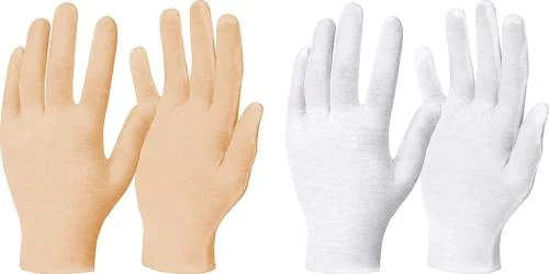 Cotson Sun Protection Cotton Half Hand Gloves For Men/Women (Beige, White) -Pack OF 2