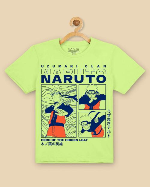 Kidsville Boys Naruto Printed Green Tshirt