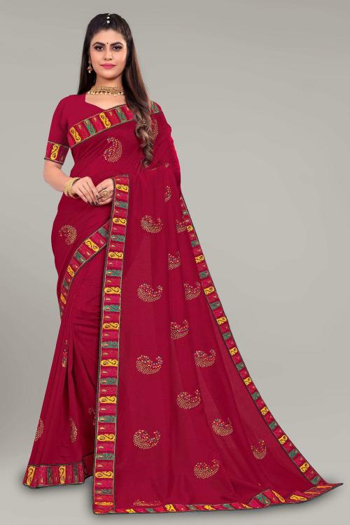 Kuvarba Fashion Women Blue Embroidery Silk Blend Sarees