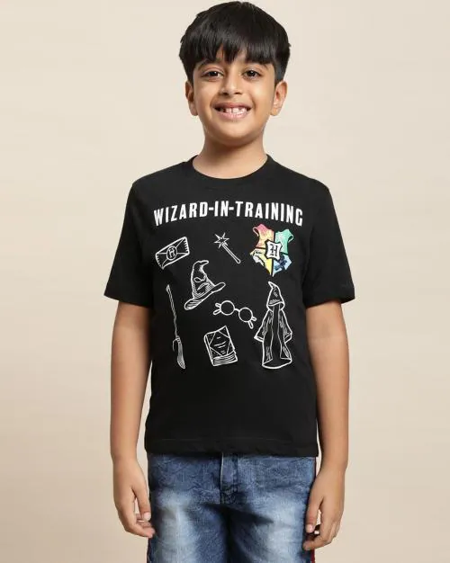 Kidsville Harry Potter Printed Black T-Shirt for Boys