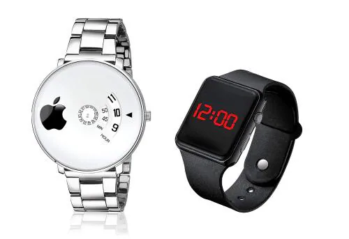 Watchverse Combo Pack Silver Chain Analogue Watch For Men And Digital Kids Watch Black Color