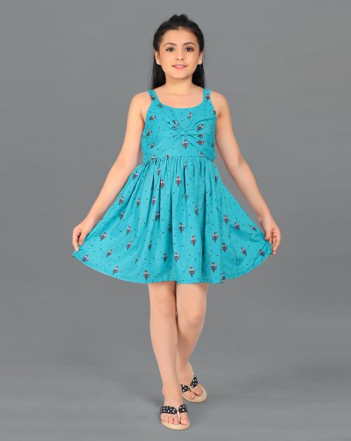 Fashion Dream Girls Teal Blue Floral Rayon Blend Pack Of 1 Frock | Dresses | Kids Wear | Girls Dress | Kids Dress | Frock | Frock Girls | Girls Frock | Dresses For Girls | Kids Girl Dress | Frock For Girls
