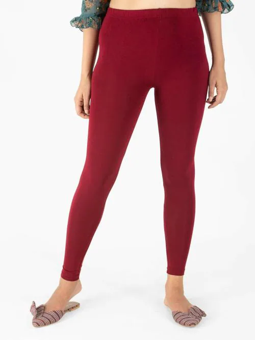 Buy Indian Flower Women Maroon Solid Ankle Length Western Wear Legging