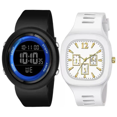 Red Fish New Blue and White Round Shape Dial Digital Waterproof Watch 02 Pcs - For Men