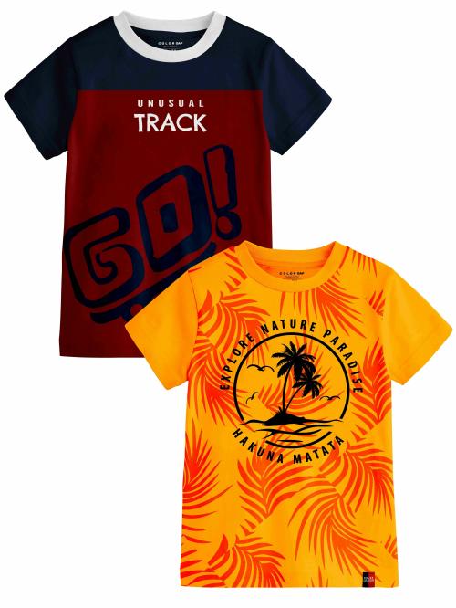 Color Gap Boys T-Shirt Short Sleeve Graphic Print Maroon Yellow - Pack of 2