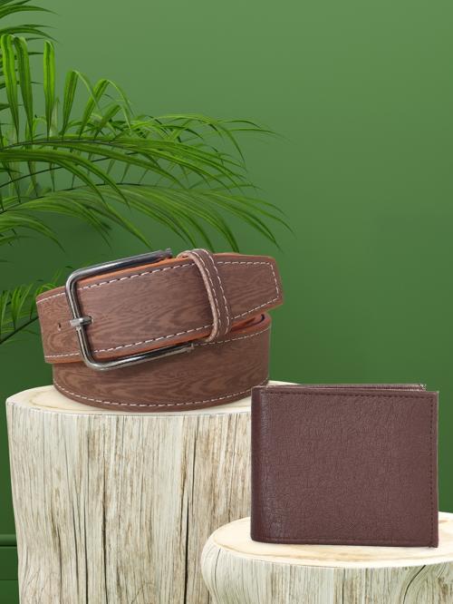 Kastner Wooden Texture Belt With Vegan Leather Wallet