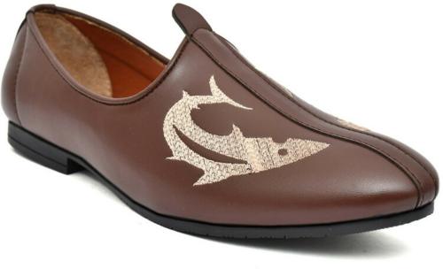 Influx Men's Loafers Shoes Material Synthetic Leather Sole PVC Fish Design in Front Loafers For Men (Brown)