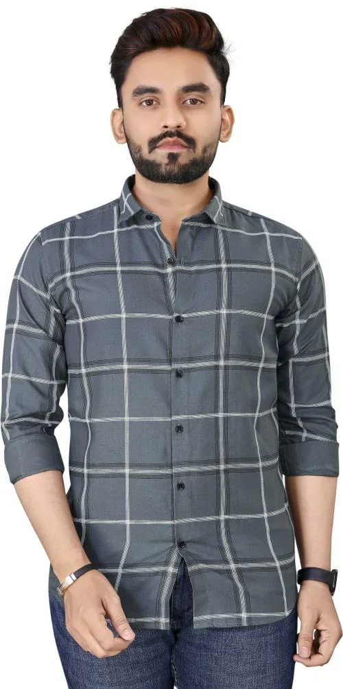 Buy Adwyn Peter Men Grey Checkered 100 Cotton Single Shirt Online at