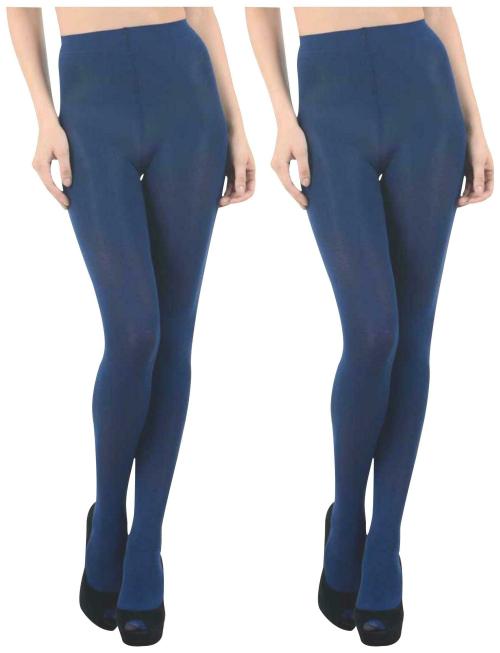 Neska Moda Women's 2 Pairs Dark Blue Nylon Panty Hose Stockings