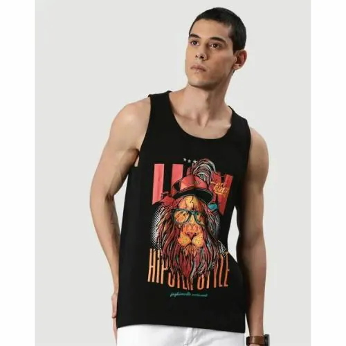 Veirdo Men Black Printed Cotton T-Shirt