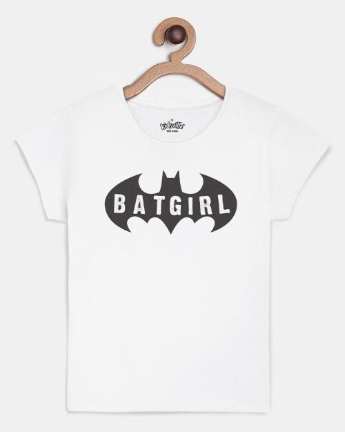 Kids Girls Batman Printed White Tshirt