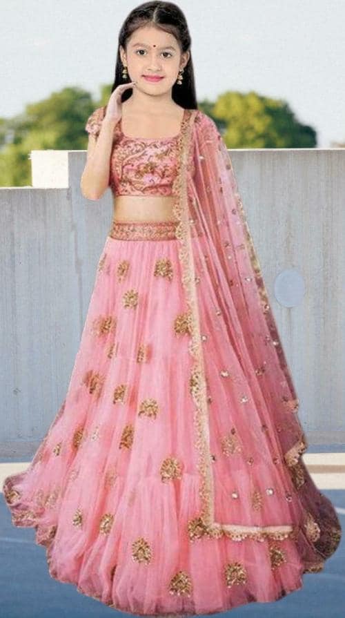 FULPARI Girls Lehenga Choli Ethnic Wear Embroidered Lehenga Choli ( Pink )