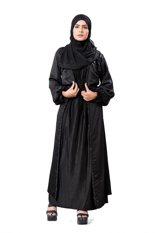 KHADIJA FASHION Women Black Abaya with Hijab (M)